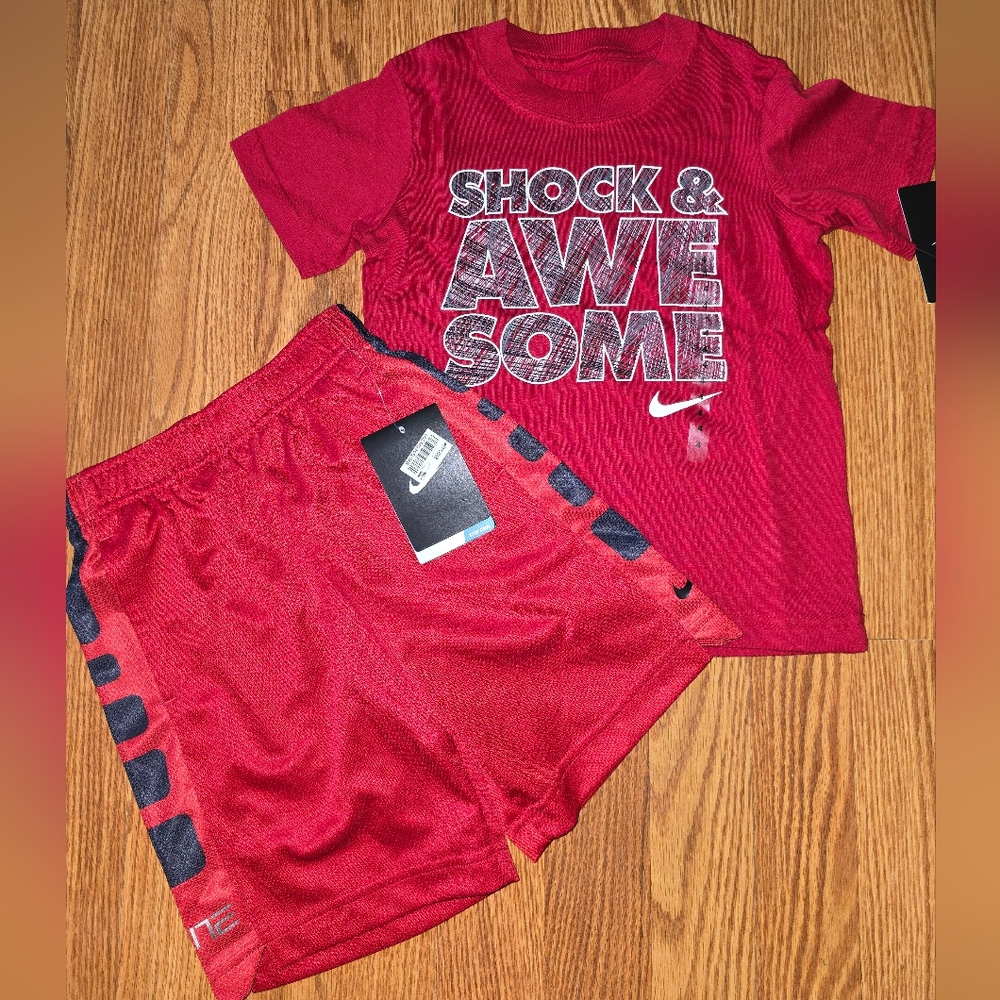 Boys Size 4 Nike Shirt Elite Short Outfit Red and Black NWT